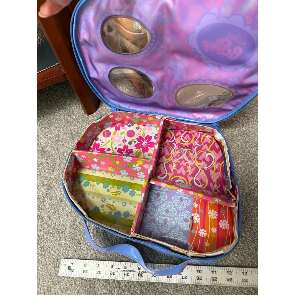 Littlest Pet Shop Vintage Floral Vinyl Carrying Case Toy Organizer Bag Blue Pink